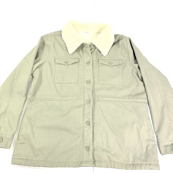 Hang Ten Womens XXL 2X Fleece Shacket Khaki Green Warm Soft Sherpa Collar - Picture 2 of 9